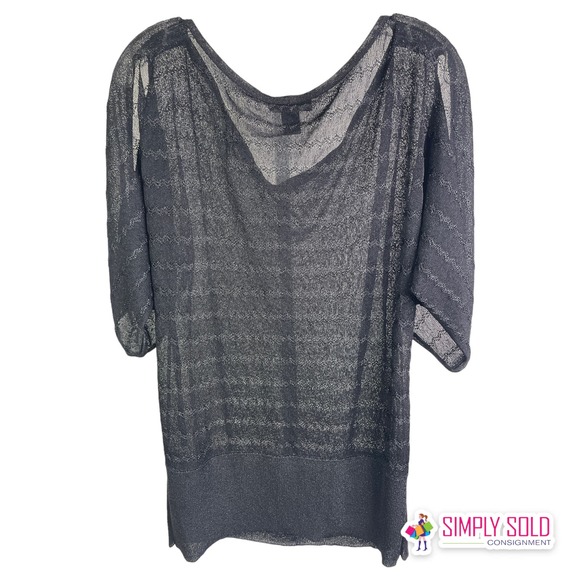 White House Black Market Women's Short Sleeve Shirt Black Sheer Scoop Neck Sz L - Picture 1 of 11